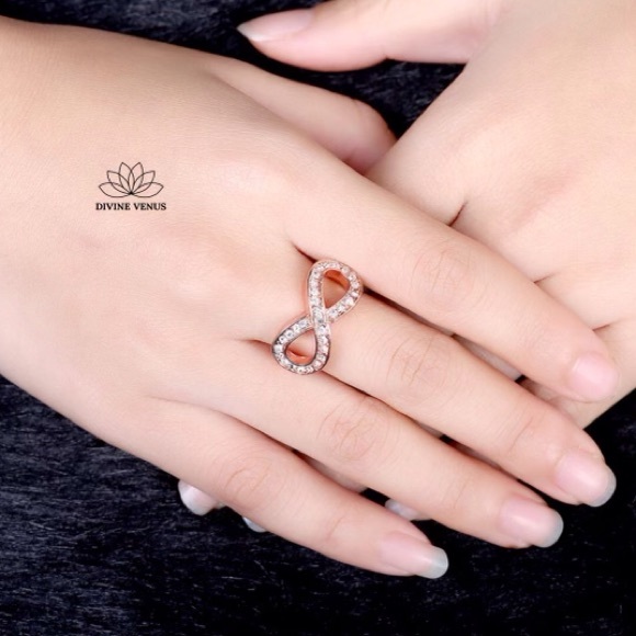 Infinity Ring | Czech Rhinestone Rose Gold Size 6 - Picture 3 of 7